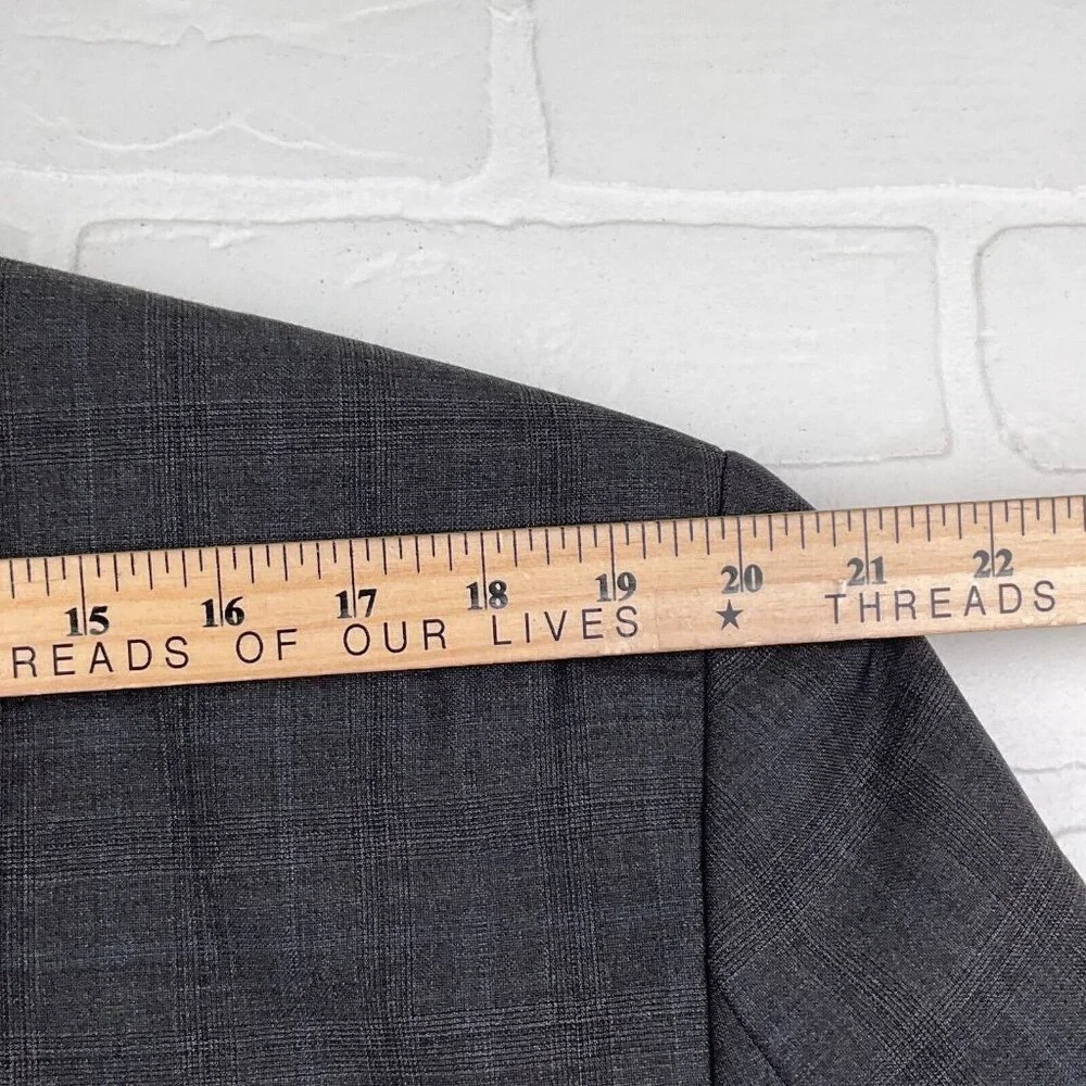Calvin Klein‎ Suit Men 44 38Wx32L Gray Blue Plaid Wool Union Canada